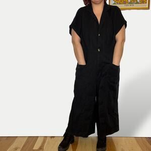 Anthropologie A+ short sleeve cropped leg jumpsuit black size 22W